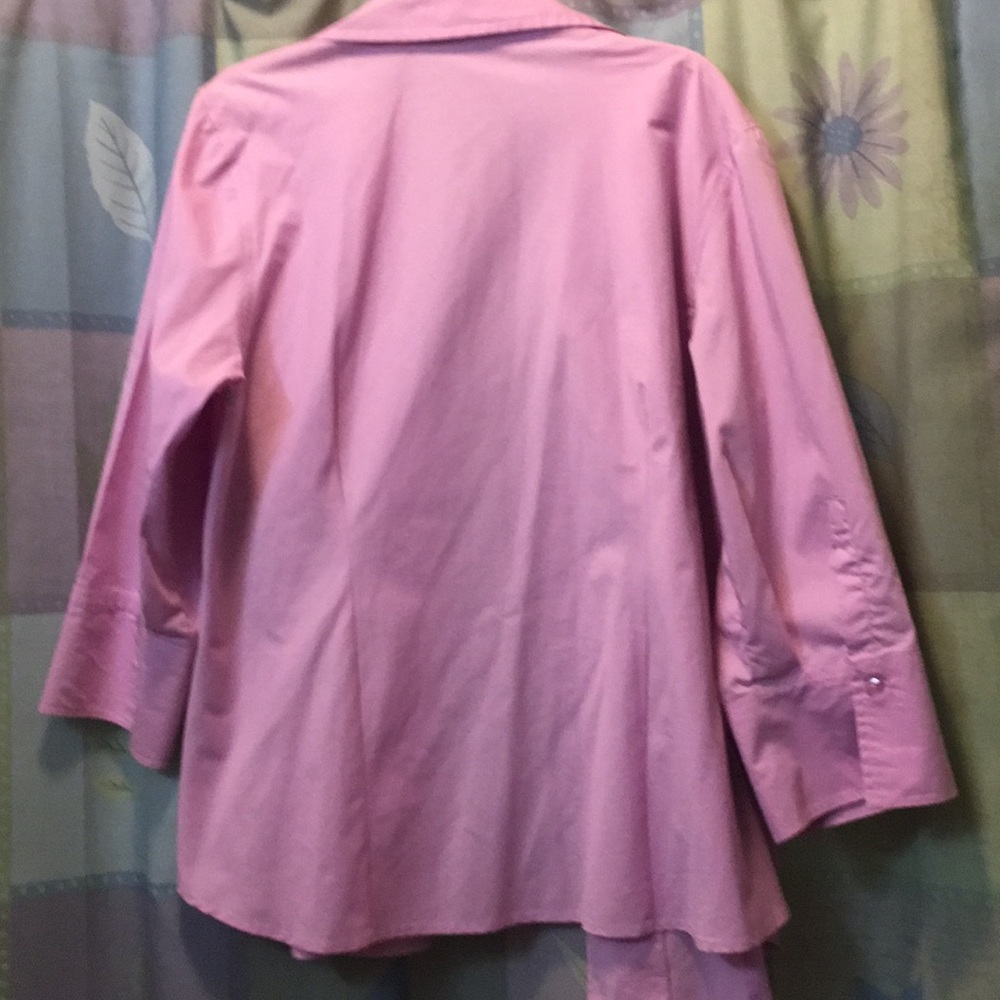 Cotton poly spandex 3/4 slv button front top - Picture 2 of 2